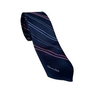 Oscar de La Renta Navy Blue Red Stripe Necktie Men's Thin Tie Formal Accessories